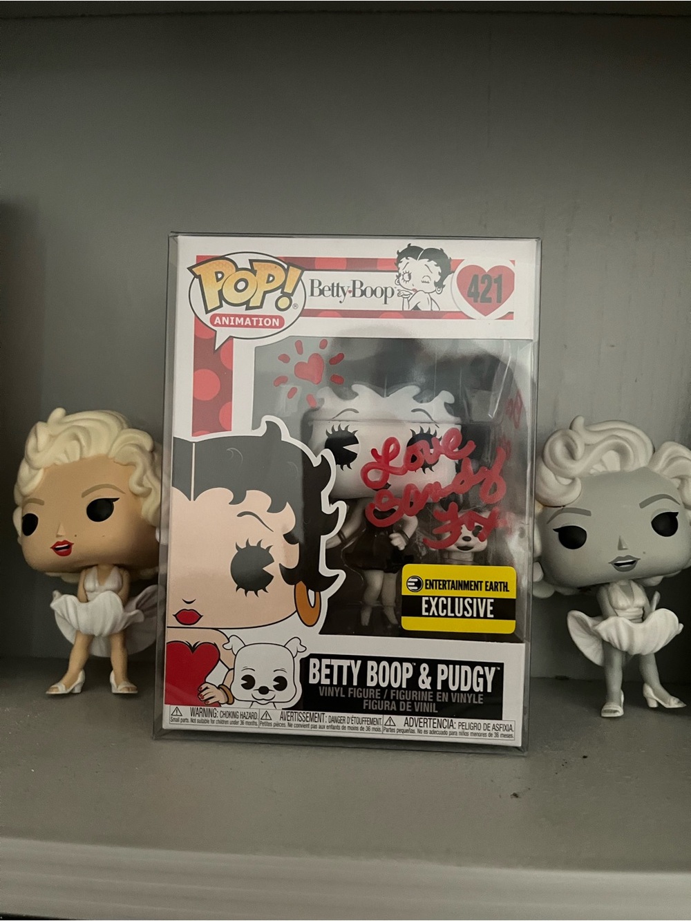 Funko Pop! Betty Boop & Pudgy — Black, White, Red Signed by Sandy Fox